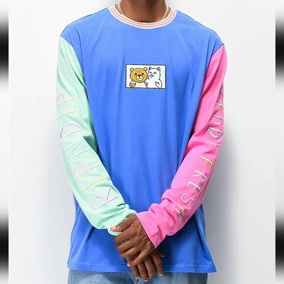 RIPNDIP X Teddy Fresh 2.0 Colorblock Long Sleeve T-Shirt S - Picture 1 of 11